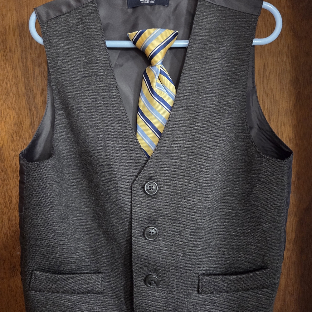 Boys Gray Vest with Striped Tie